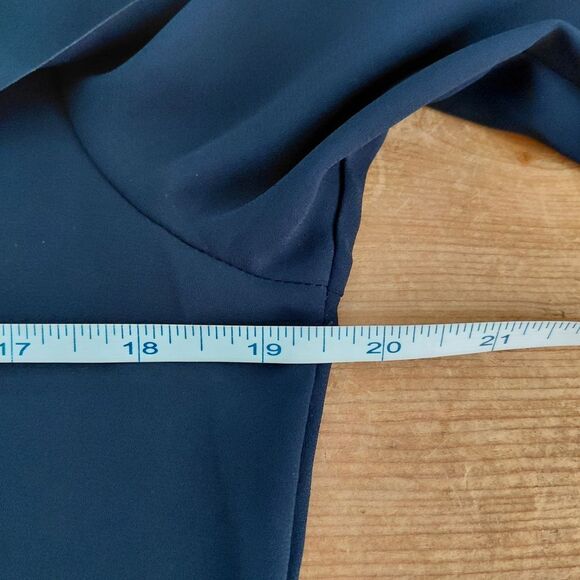 🦋3/$25 Banana Republic Small Navy Blue Long Sleeve Ruffle Sheer Blouse - Picture 7 of 10